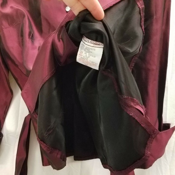 JS Collections shiny maroon satin blouse w Rhinestone Buttons women sz 12 - Picture 9 of 12